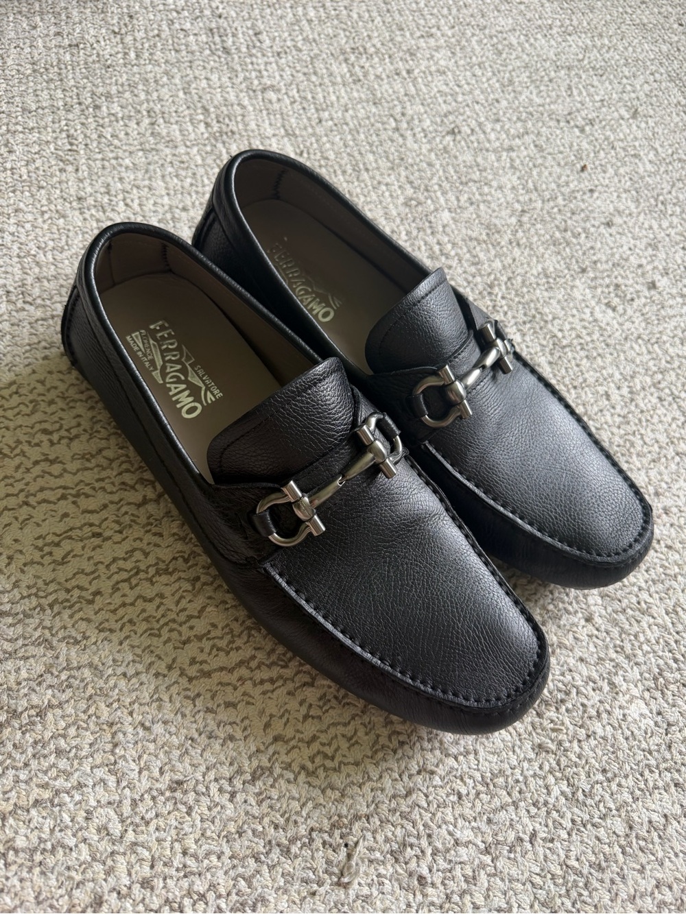 Salvatore Ferragamo Black Leather Bit Slip-On Loafers, size 12 D